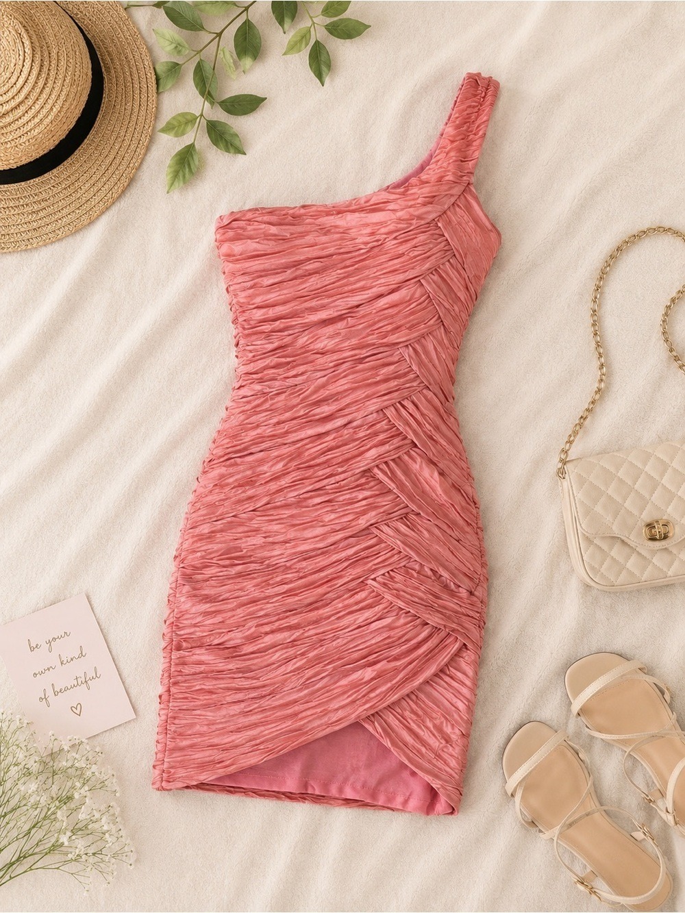 Romeo & Juliet Couture Coral One-Shoulder Ruched Mini Dress | Small Bodycon - Picture 1 of 7